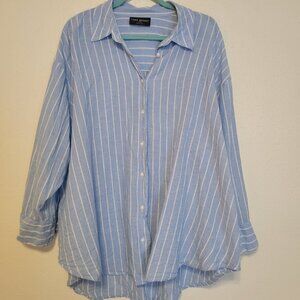 Lane Bryant Linen Cotton Button Down 22/24 Blue White Striped